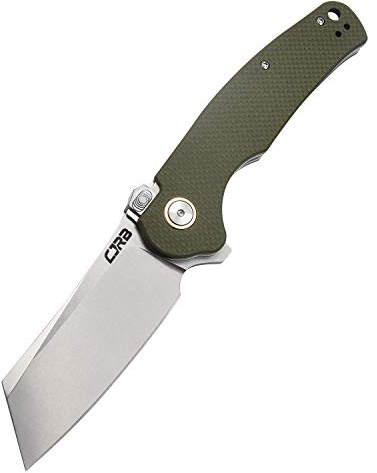 CJRB Crag Tactical Knife, Cleaver Pocket Folding Knife with Stonewash AR-RPM9 Steel Blade and G10 Handle for Men Outdoor, Survival, Camping and EDC (J1904R),Green