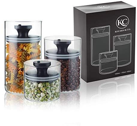 Lot de 3 bocaux de conservation hermétiques avec couvercle, anti-mites, boîte à café en verre, sans BPA, en verre borosilicate, stockage durable