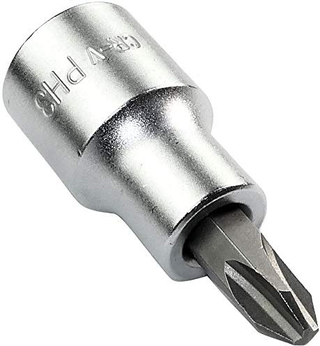 AERZETIX - C45960 - Schraubendreher Buchse 1/2 für Kreuzschlitzschrauben - Monoblock PH3x55mm - Bit für Schraubenschlüssel/manuelle/pneumatische Ratsche - aus CR-V Stahl - Farbe Silber