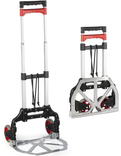 Wfix Caddy M - Alu Sackkarre klappbar klein & leicht mit Vollgummireifen | faltbar Transport-Wagen mit Tragfähigkeit bis 68 kg | supereinfache Einhand-Bedienung | leise und leichtlaufende Rollen