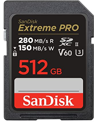 SanDisk Extreme PRO SDXC UHS-II Speicherkarte V60 512 GB (280 MB/s, 6K, 4K UHD, U3, C10, Rescue PRO Deluxe)