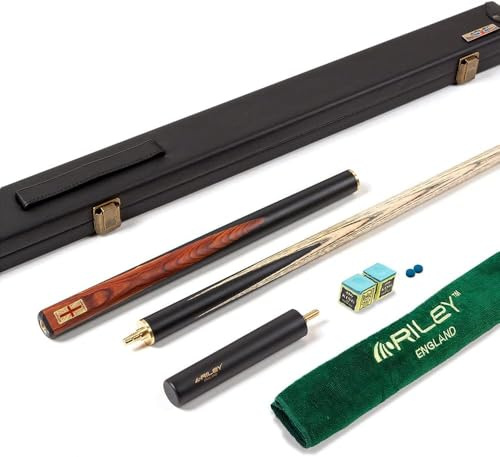 Riley England 3-delad snooker kö och hårt fodral 3/4 snitt – Sapele Mahogny rumpa med 9,5 mm spets – 145 cm – svart/brunt trä