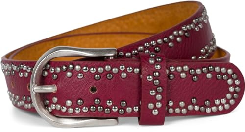 styleBREAKER Cintura con borchie di diversi colori, cintura, accorciabile, unisex 03010071, colore:Bordò-Rosso, Taglia:105cm