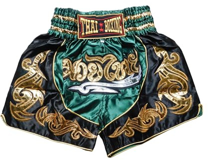 Verde Talla M - Pantalón Corto de Muay Thai para Boxeo, MMA, Kickboxing, Gimnasio y Fitness, Unisex para Hombres y Mujeres