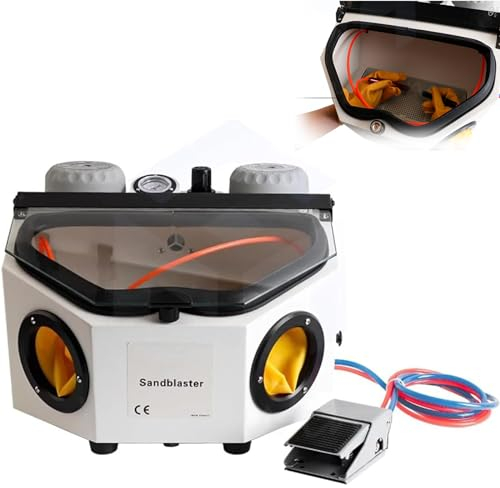 McbeAn Armadietto per Sabbiatura da Banco, Sabbiatrice, Contenitore per La Polvere per Laboratorio Odontotecnico con Interruttore a Pedale E Lampada a LED, per La Pulizia della Superficie del Pezzo