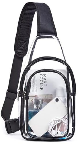 TYXHXTF Bolso de Pecho, Bolsa de Bandolera Transparente, Bolso Cruzado Pequeño para Mujer Hombre con Correa Ajustable, para Estadio Concierto Correr Senderismo (Negro)