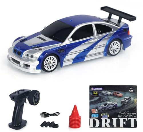 wheelfun Vehículo de carreras RC Drift a escala 1/43, versión mejorada 4WD listo para usar, pequeño coche de juguete modelo de alta velocidad para colección Hobby, regalo para niños a partir de 14