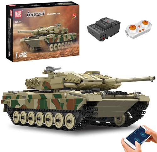 Mould King 20020 Ferngesteuert Tank Bausteine Modell, Technik Panzer Kit mit Fernbedienung und App Dual Control, Panzer Spielzeug Bausatz als Geschenk/Sammlerstücke (1091+ Teile)