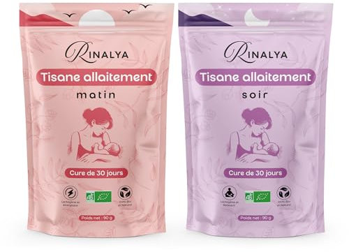 RINALYA® Tisane Allaitement Bio – Favorise la Lactation – Digestion & Énergie – Cure Matin & Soir 30 Jours – Sans Fenouil – 7 Plantes Bio – Certifiée ECOCERT – Marque Française