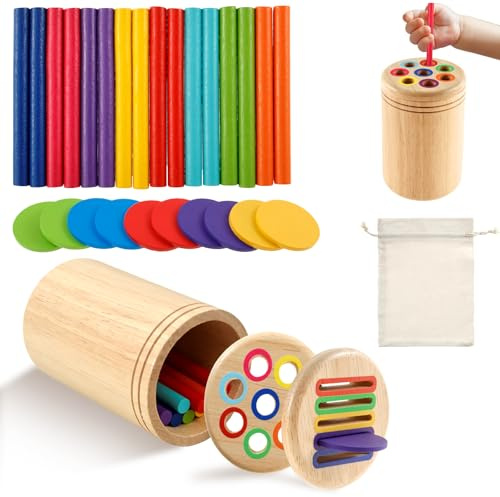 Montessori 2 en 1 juguetes a partir de 1, 2, 3 años, juguetes sensoriales, juguetes de madera para clasificar y apilar, juguetes de madera, juego de encaje, juego de formas y colores, juego de