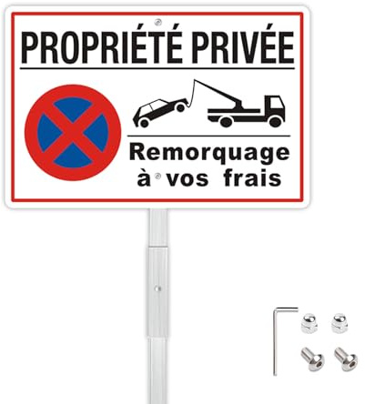 Felexdo Panneau Propriété Privée avec Piquet, 30x20cm Aluminium Panneau Interdiction de Stationner Remorquage A Vos Frais Imperméable et Résistant aux UV