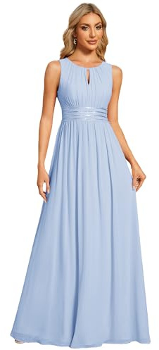 Ever-Pretty Abiti da Sera Donna Girocollo Senza Maniche Gonna A Trapezio Gonna Lunga Abito Elegante Donna Cerimonia Ghiaccio Blu 38