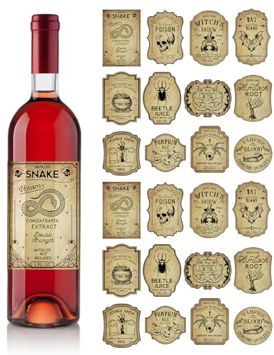 24 Stück Halloween Weinflaschenetiketten,Halloween-Flaschenetiketten-Aufkleber,Selbstklebende Halloween-Flaschenetiketten,Etiketten Für Weinflaschen Zur Einweihung,Kiuiom