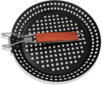 Kofebe Grilling Skillet with Foldable Handle, 12 Grill Pan for Outdoor Grill, Non-Stick Grill Basket for BBQ Fry Vegetables Seafood Chapati