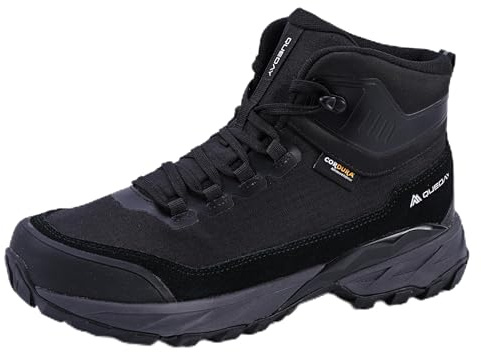 Queday Mens Waterproof Black Hiking Boots Lightweight Outdoor Cordura Walking Shoes Breathable Hike Trekking Trails Camping Climbing Size 9.5