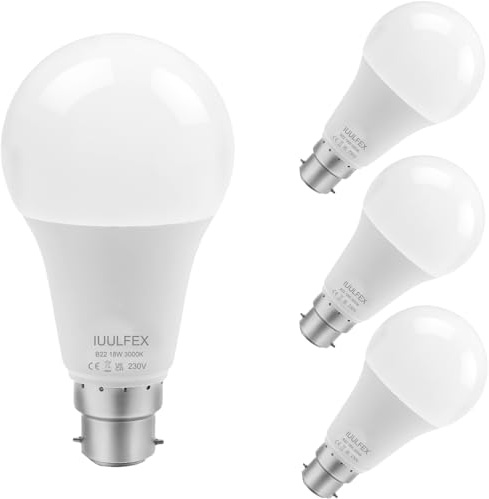 IuulFex B22 Bayonet Light Bulb 150W Equivalent, Energy Saving 18W LED Bulbs, Warm White 3000K 1980 Lumens, Non-Dimmable, 4 Pack