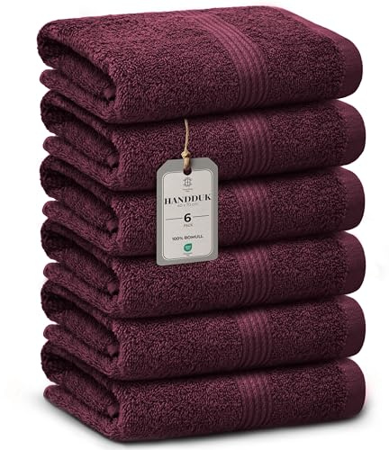 HomeBurg Luxe set med 6 handdukar – mjuk bomull, hög absorptionsförmåga, snabbtorkande, lättskötta, 40×70 cm, Bordeaux Sammet