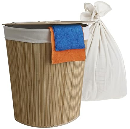 Relaxdays cesto de Ropa Sucia con Tapa, bambú, 80 l, Plegable, esquinero, Natural, 60 x 36 x 36 cm