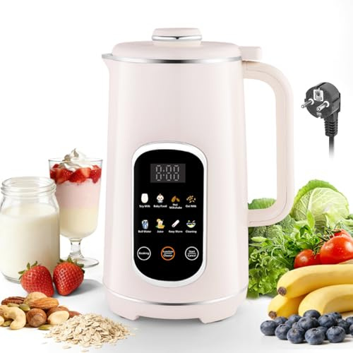 Nötmjölkmaskin 8-i-1 med icon-touch-panel, vegetabilisk mjölkberedare 1 200 ml med självrengöring, timer och varmhållningsfunktion – sojamjölk- och havremjölkmaskin för mandelmjölk