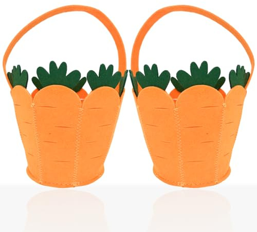 2-Piece Children's Easter Egg Hunt Gift Basket, Carrot Felt Basket with Handle, Foldable Kids Handmade Party Favor Box, DIY Dessert Treat Basket for Spring Easter Classroom Party Supplies