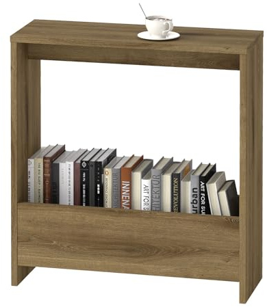 Levede Side Table with Magazine Rack, Wooden Sofa Side Table for Living Room and Office, Bedroom Narrow Storage Cabinet End Table, 55 x 20 x 60cm (Dark Oak)