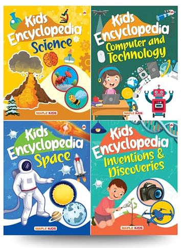 Kids Encyclopedia (Set of 4 Books) (Illustrated) - Science, Computer and Technology, Inventions and Discoveries, Space - Knowledge Books for Kids - ... Human Body, Galaxy, Meteor, Cloud Computing