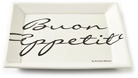 Riviera Maison teller Porzellan, Speiseteller, Essteller eckig, geschirr - Buon Appetito Square Plate - Wollweiß (LxBxH) 22x22x2