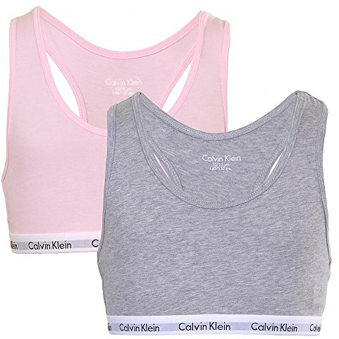 Calvin Klein Soutien-Gorge Fille Lot De 2 Brassière Stretch, Multicolore (Grey Heather/Unique), 8-10 Ans