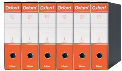 Esselte OXFORD G83 Registratore con Custodia, con Meccanismo a Leva N.1 in Formato Commerciale (23x30cm) con Dorso da 8 cm, Arancione, Conf.da 6 pezzi, 390783200