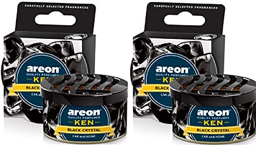AREON Ken Car Air Freshener Tin Black Crystal Can Mini Home Top Up Adjustable Vented Lid 3D Multi Pack Set of 2