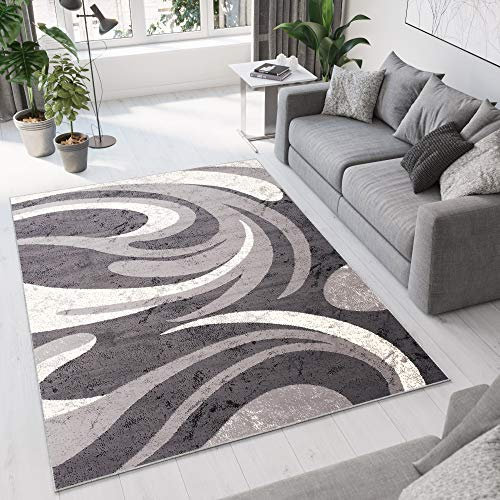 TAPISO Dream Teppich Wohnzimmer Kurzflor Modern Creme Grau Wellen Meliert Verwischt Designer Schlafzimmer Esszimmer ÖKOTEX 140 x 200 cm