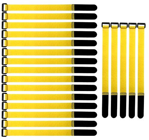 Gebildet Wiederverwendbare Klettkabelbinder, 20pcs Befestigung Klett Kabelbinder, Klettverschluss Klettbänder mit Schnalle, Stark Kabelbinder mit Klettverschluss für Kabelmanagement (2×30cm, Gelb)