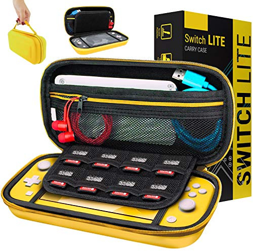 Orzly Etui pour Nintendo Switch Lite, Deluxe Housse Rigide de Rangement Zippée en Matériau Durable Anti-Choc pour la Console Nintendo Switch Lite (2019) et Ses Accessoires - Jaune