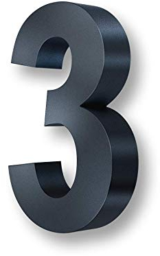 Metzler Número de Casa 3D - Revestimiento de Polvo Mate - Número de Casa Color Anthracita (RAL7016) - Incluye material de montaje - Altura 20 cm (Número 3)