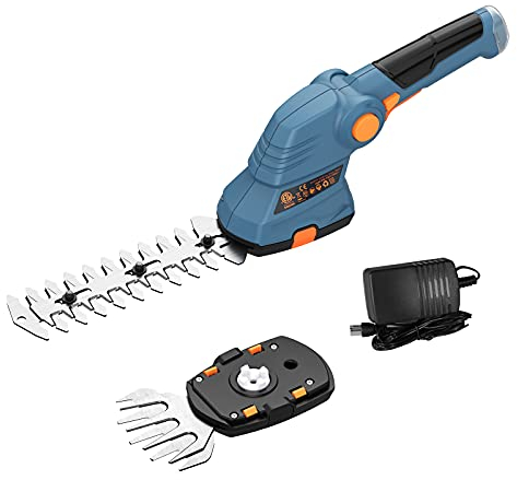 Cisaille Sculpte-Haie et Taille-Herbes sans Fil 2.0Ah 7.2V,Cisaille à Gazon 2 en 1, Taille Haie Electrique de 17 cm et Taille Herbe de 9 cm Convient à Couper Gazon, Buisson, Arbuste