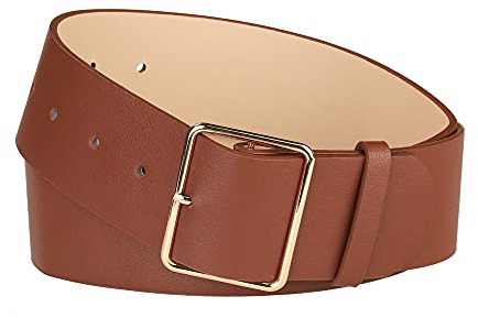 Allegra K Ceintures en cuir PU pour femmes Boucle ardillon en métal Ceinture large de 2 pouces pour pantalons habillés Marron Fit waist 77-95cm/30-37