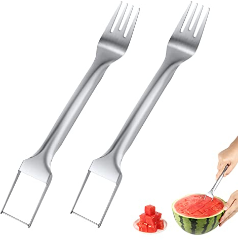 2 Forchette Per Anguria, Utensile per Taglia Frutta 2 in 1 Affettatrice per Anguria per Taglia Frutta per Forchetta per Frutta in Acciaio Inossidabile per Feste a Forma di Frutta da Campeggio
