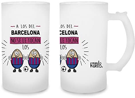 mundohuevo Jarra de cerveza A los del Barcelona no se le tocan los huevos. Cristal esmerilado de primera calidad AAA. 80 x 150 mm. 500 ml