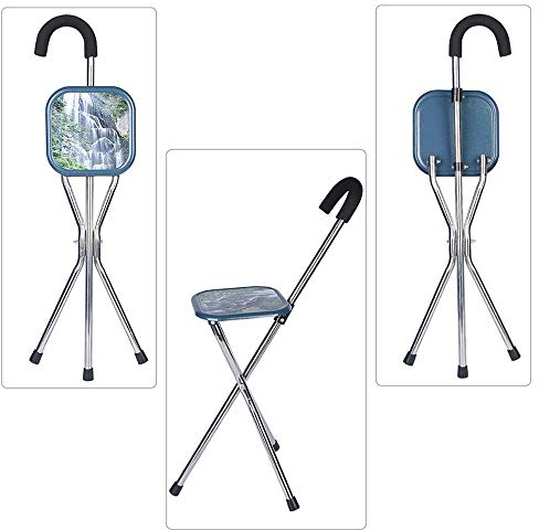 GGZONE Gehstock mit Sitz, faltbar, Outdoor-Gehstock, Stützstuhl, Edelstahl, Teleskophocker, Senioren, dreibeinig, sitzend, Stativ, Krücke, Gehstockhocker, Wandern, Klettern Beautiful Scenery