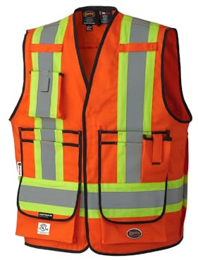 Pioneer Hi Vis FR Surveyor's Safety Vest - Flame Resistant ARC Rated - Reflective - for Men and Women - Orange - X-Large