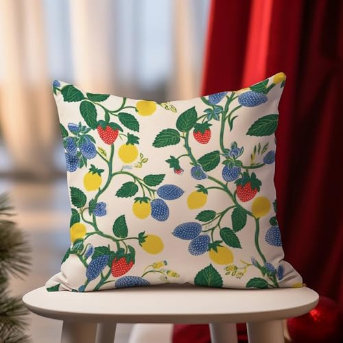 DecStic Funda de almohada de verano para jardín, cereza, limón, cítricos, para exteriores, temporada de fresas, funda de almohada impermeable para muebles de patio, tienda de campaña, jardín, 22 x 22