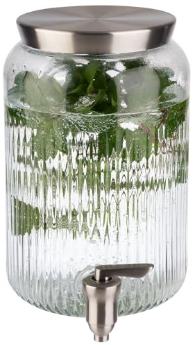 APS 10818 Getränkespender, 3,8 Liter, Glasbehälter, Edelstahl Zapfhahn, Ø 16 cm, Höhe 25 cm