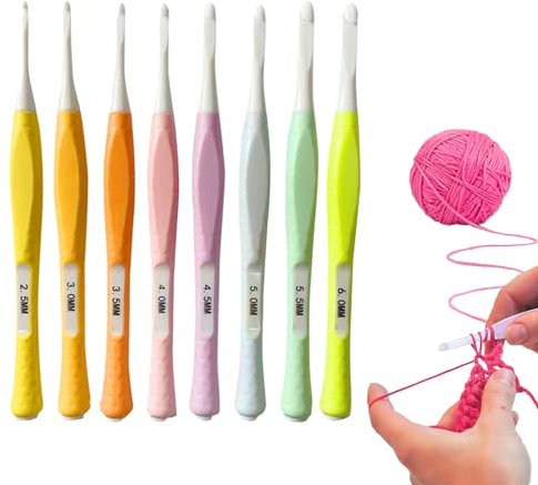 Crochet Hooks Sets 8PCS Ergonomic Crochet Hooks Plastic Crochet Hook with Soft Rubber Handle Relieve Pain for Lightweight Crochet Needles Beginners Gift