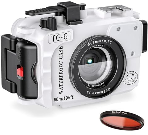 Sea frogs Unterwasser Kameragehäuse Kompatibel mit Olympus TG-6 IPX8 60m/196ft maximale Tauchtiefe wasserdichte Kamera Gehäuse für Tauchen, Surfen, Rudern, Weiß