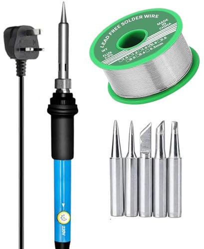 Soldering Iron Kit Electronics UK Plug Operating Temperature Range 200°C to 450°C with 5Pcs Different Solder Tips, Solder Wire for Variously Electronic Repair