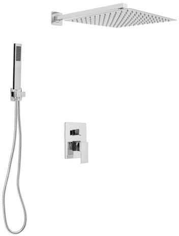 Czyurachel Juego de grifos de ducha empotrados de acero inoxidable, con cabezal de ducha de efecto lluvia (11,81 x 11,81 pulgadas) y ducha de mano (7,87 x 2,36 pulgadas)