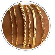 Tewiky Bracelets for Women, 14K Gold Silver Chain Bracelet Stacking Set | Gold plated adjustable layered bracelet set with cuban & paperclip chain, hypoallergenic waterproof jewelry gift