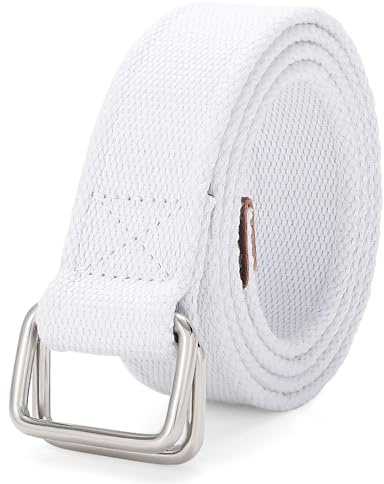 VONMELLI Cintura de Tela Web para Hombre Cintura Casual de Paño Cinturones para Hombre y Mujer con Hebilla de Doble Anillo, Color blanco., XL: Adatto alla taglia della vita 113cm-127cm