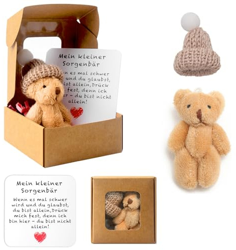 Pocket Hug Positive Mini-Teddybär, Bär In Einer Box Mini-Plüsch Figuren Lustige Teddy-bär Puppe Sorgenbär-Umarmung in Einer Box Kleines Tier Mit Inspirierender Karte für Frauen Babyparty Freunde