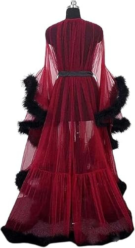 Dam Sexiga Underkläder Tyll Badrock Nattlinne Badrock Utsvängda ärmar Nattkläder Fjäder Robe Party Nattkläder Fjäder Robe Kimono Sexig Illusion, H, One Size